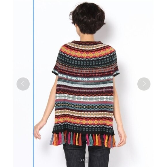 Carolina K Alpaca Wool Fringe Poncho Sweater Multicolor Geometric Medium Boho - Picture 14 of 14